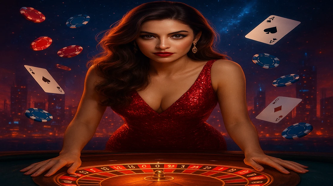 একটি জাদুকরী চকচকে চক্র-ঘুরানো টেবিল একটি ফ্যান্টাসি জগতের সেটিং-এ, 6rwin-এর লাইভ গেমিং-এ পুরো নিমগ্ন অভিজ্ঞতার প্রতিনিধিত্ব করে।