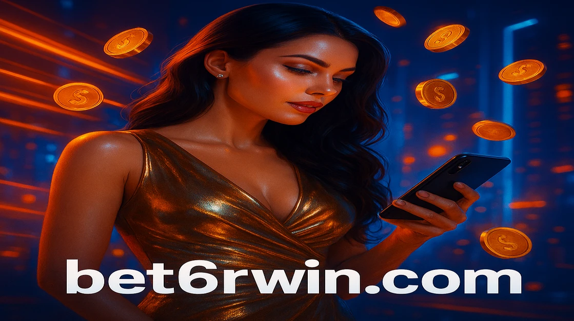 একজন নারী 6rwin ক্রিপ্টো-গেমিং প্ল্যাটফর্মে লগইন করতে একটি স্মার্টফোন ধরে আছেন, এর চারপাশে জ্বলজ্বল করা ক্রিপ্টো মুদ্রা এবং একটি ভবিষ্যৎ-গেমিং পরিবেশ ছড়িয়ে রয়েছে।